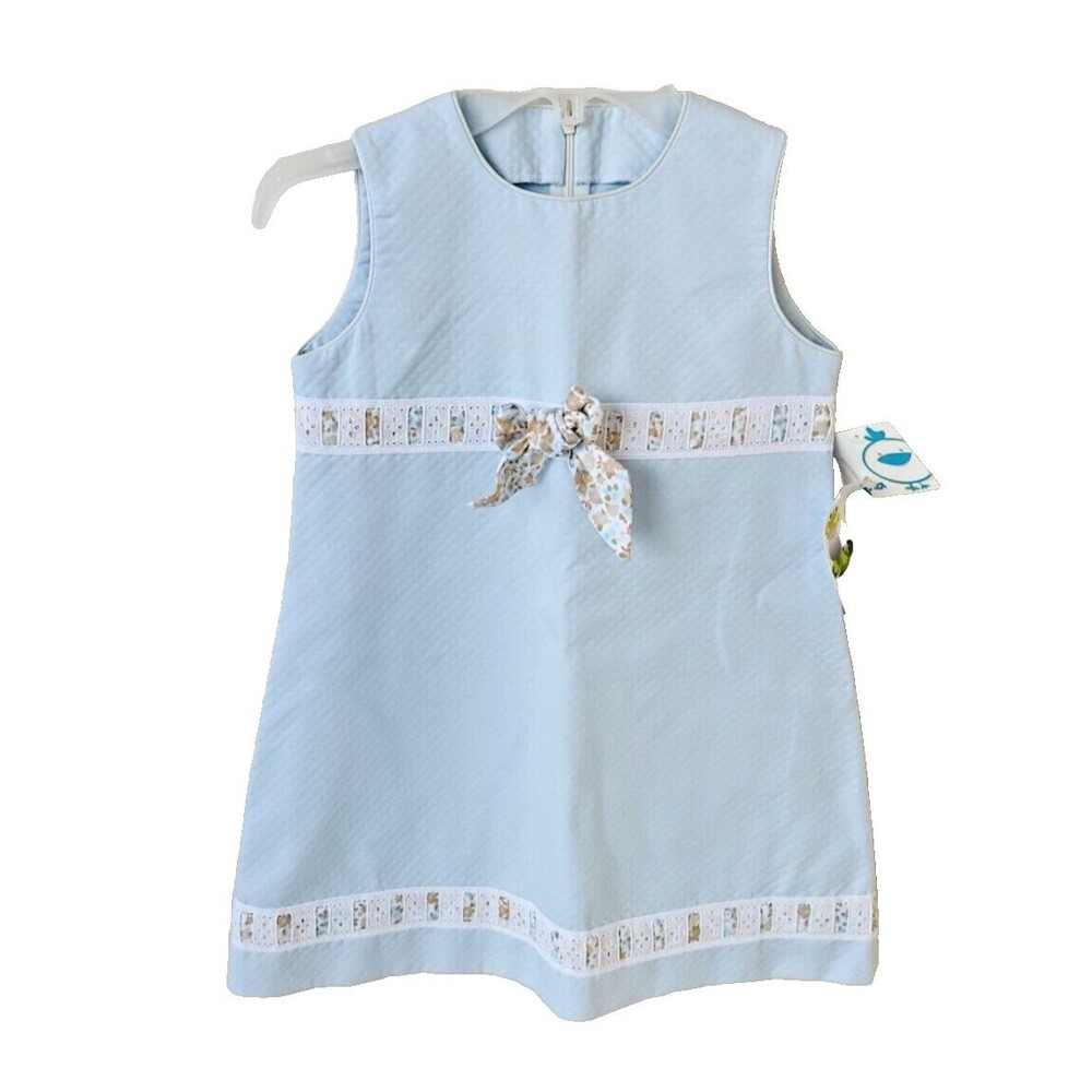 Peleles y Ranitas NWT Creaciones Pia Blue Matelasse Dress In Girls Size 7 Spain